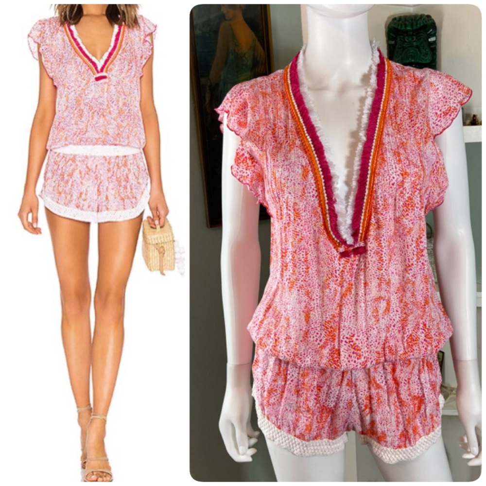 Poupette St Barth Mila Romper in Orange Cloud Playsuit Shorts Animal Print